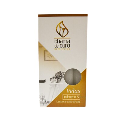 Vela N5 Chama de Ouro 8un Premium Branca
