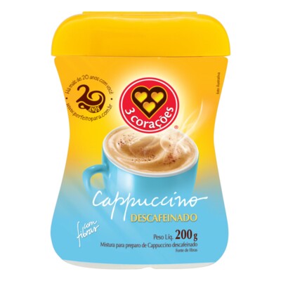 Cappuccino 3 Coracoes 200g Descaf.c/fibras