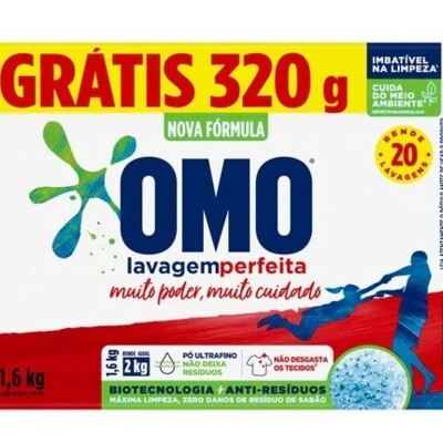 Sabao em Po Omo 1,6kg Gts320g Lavag.perfeita